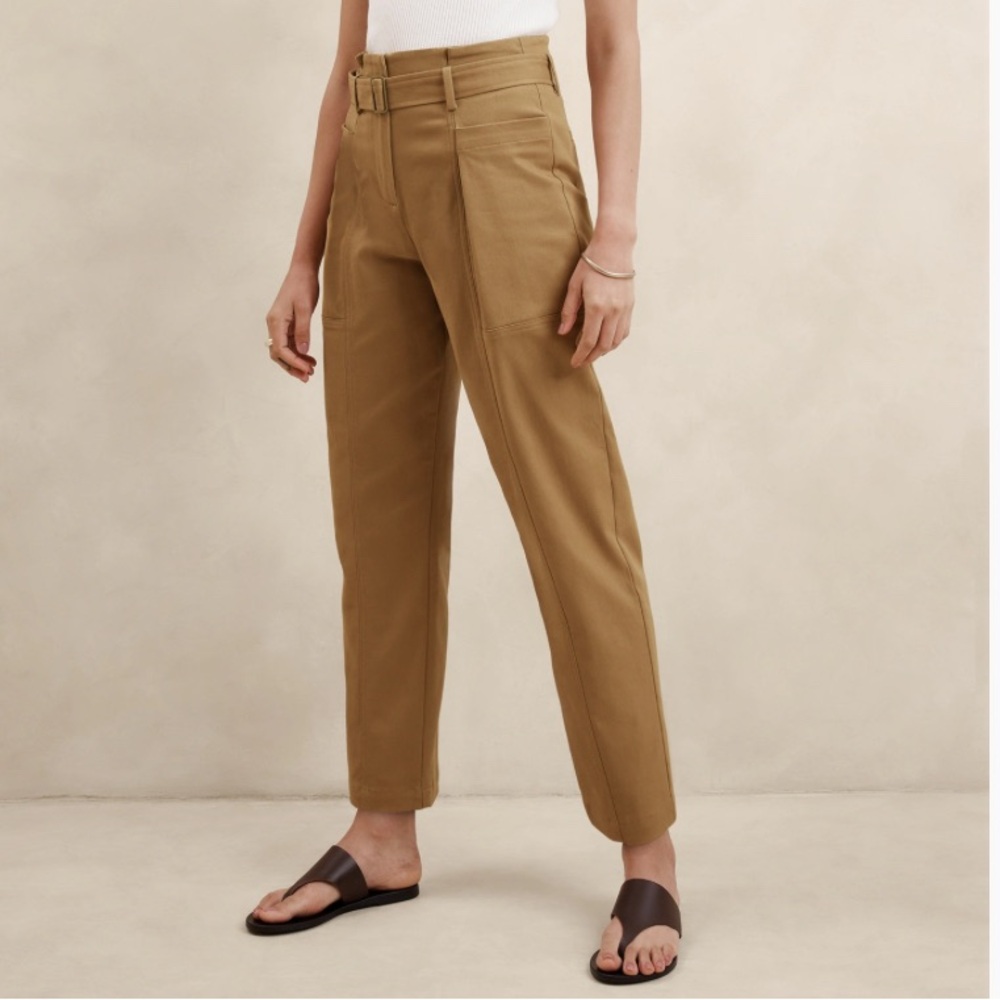 Tan High-Waisted Trousers